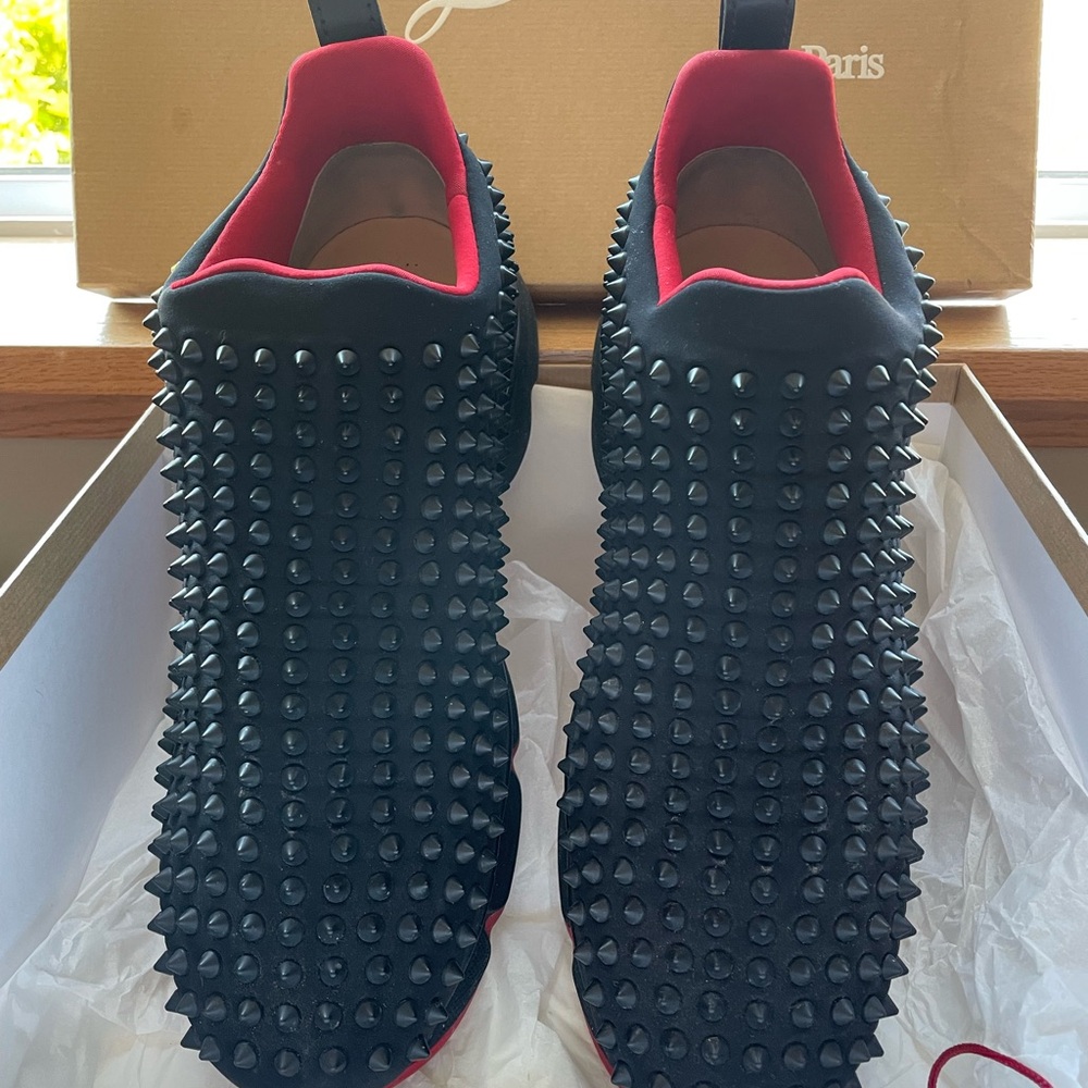 Christian Louboutin Black Spiked Slip-Ons